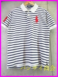 【送料300円可】1350b16◆良品◆Ralph Lauren ラルフローレン マリンボーダー 半袖ポロシャツ M/ジャケット/ゴルフ/トラッド/メンズ/男性