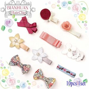  free shipping BIANHUAN hair clip 10 piece set hair accessory hairpin clip baby girl ribbon rose rose star Star pink 