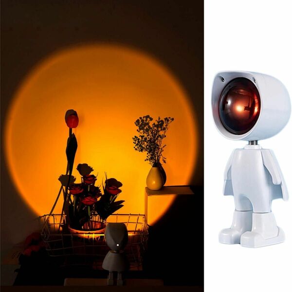 EE 日没ライト 夕日ライト ミニ ロボット 宇宙飛行士 間接照明 レインボー 夕焼けライト カラフル 360度回転 USB給電