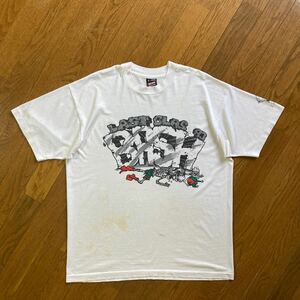 ビッグサイズ☆90s USA製 フルーツオブザルーム 両面プリント スカル Tシャツ XL 白 ビンテージ 80s