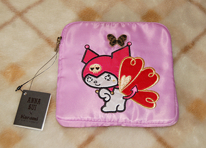 [ new goods ]ANNA SUI* Anna Sui × black micro mi Chan. four angle . pouch pink 