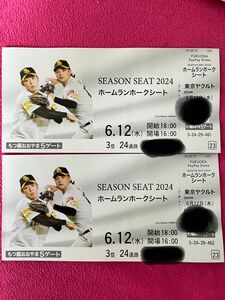 ソフトバンクホークス　東京ヤクルト　交流戦　6月12日　水曜日　ホームランホークシート　3塁側 FUKUOKAPayPayドーム