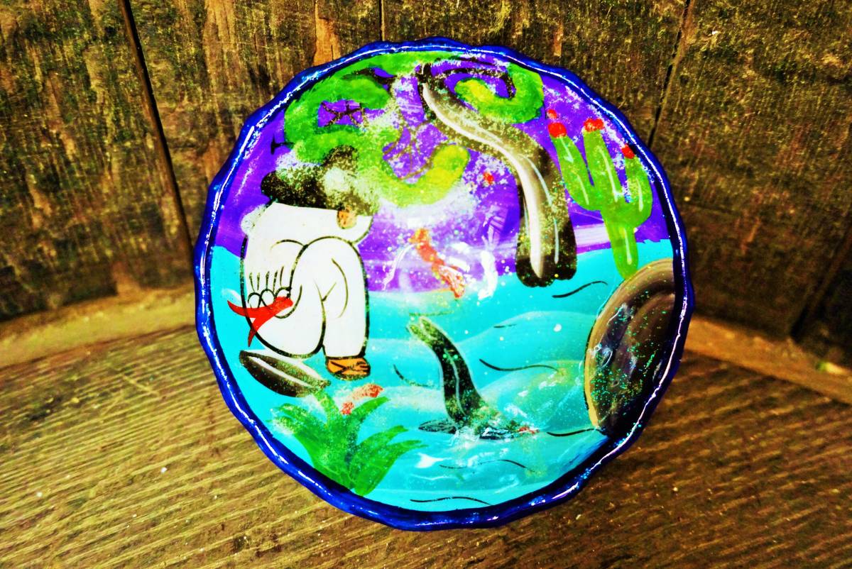 One of a kind [Free shipping under certain conditions] ☆New☆ [Mexico] Three-legged bowl, ceramic *Small size* Cactus* Colorful, handmade, side plate, sombrero, Western-style tableware, bowl, others