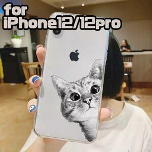 ★iPhone12/12pro　スケルトン ケース　猫　ネコ