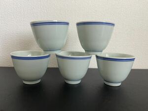 茶器5客 湯呑 煎茶道具 染付 陶磁器 茶道具　中国美術　東洋美術　骨董