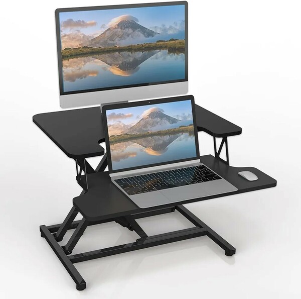 スタンディングデスク 卓上 高さ調整可 昇降式デスク 幅55cm 無段階座位立位両用 多機能テーブル オフィスワークテーブル