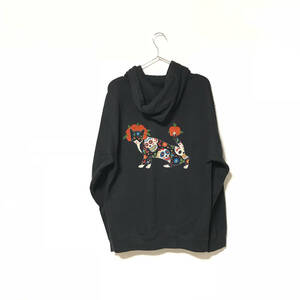 ★mon mon cats 紋々キャッツ★メンズ ジップアップ スウェット パーカー 黒 ブラック size M タトゥー 猫 ネコ 入れ墨 メキシコ 死者の日