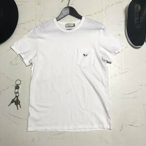 * mezzo n лисица MAISONKITSUNE* Logo вышивка * карман футболка короткий рукав * мужской *size S* белый белый * SSS