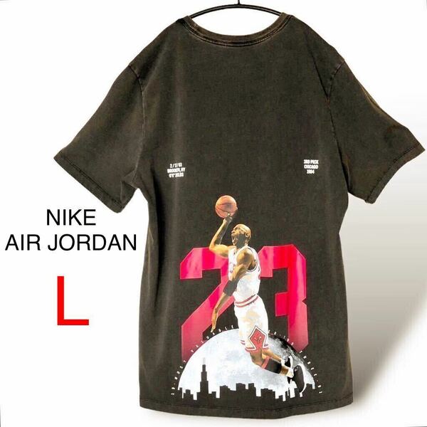 NIKE AIR JORDAN ナイキ マイケルジョーダン プリント Tシャツ トップス メンズ チャコール 半袖 墨黒 古着 Lサイズ エアジョーダン