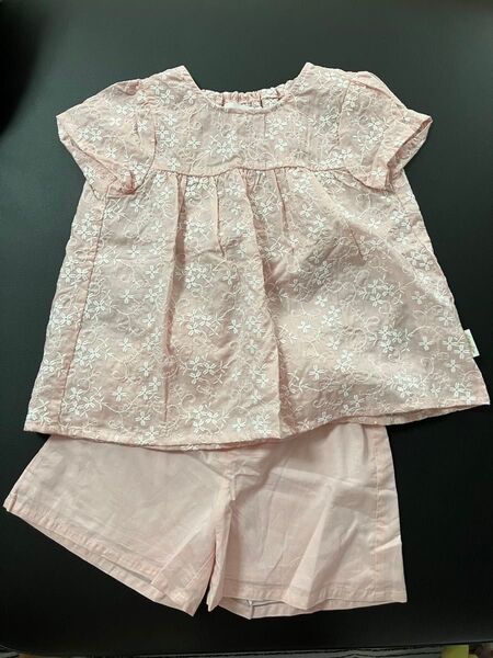 新品タグなし スラップスリップ 半袖セットアップ 薄手 ショートパンツ 女の子 ピンク 花柄 ファミリア メゾピアノ プティマイ