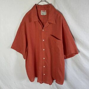 80's BANANA REPUBLIC short sleeves open color shirt linen old clothes M size orange Vintage 