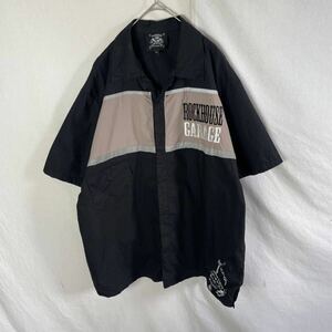 アメリカ製　ROCKHOUS半袖オープンカラーシャツ　古着　XLサイズ　ブラック　WORKWEAR