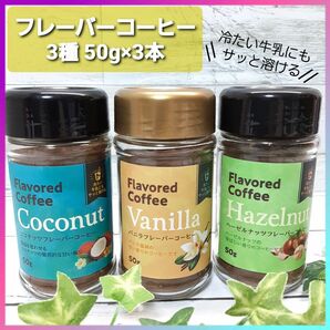 フレーバーコーヒー 3種 50g×3本 ココナッツ バニラ ヘーゼルナッツ ベトナム産 インスタントコーヒー