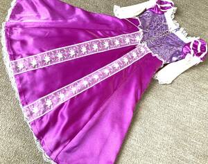 68　上質つるつるサテン　コスプレ衣装　ドレス　紫　子供用　　　