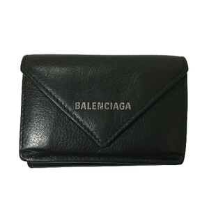 BALENCIAGA バレンシアガ ペーパーミニウォレット ブラック レザー コンパクト 財布 三つ折り 黒 504564