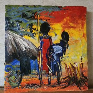 アフリカ絵画 マサイ族絵 タンザニア 油絵