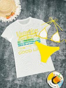 レディース 水着 ビキニセット 女性用 ソリッドカラー ハーネック ビキニセット、肌見せトップス、分かれたボトムス、夏のビーチウェ