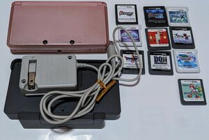 任天堂 3DS本体ミスティピンク＋充電器＋ソフト10点