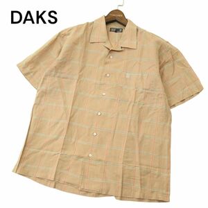 DAKS ダックス 春夏 麻 リネン&コットン★ シワ加工 半袖 チェック シャツ Sz.L　メンズ　A4T06219_5#A