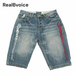 RealBvoice リアルビーボイス ロゴ★ USED加工 ボタンフライ ハーフ デニム ショート パンツ ジーンズ Sz.32　メンズ　A4B02723_5#P