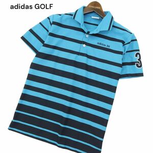 adidas GOLF アディダス ゴルフ 春夏 ロゴ刺繍★ ナンバリング 半袖 鹿の子 ボーダー ポロシャツ Sz.M　メンズ 水色 青系　A4T06204_5#A