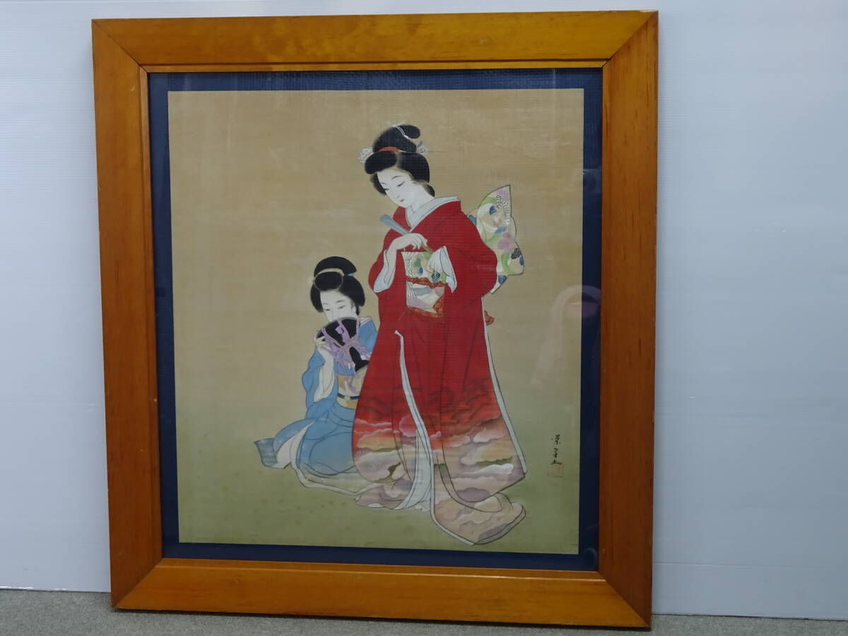 美人画 着物 人物画 和装 芸者 芸子 舞妓 水彩画 日本髪 日本画 額装 銘あ