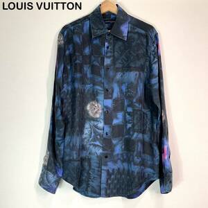 21AW * beautiful goods * LOUIS VUITTON Louis Vuitton Damier silk 100% long sleeve shirt gradation graphic men's M size 