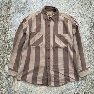 【L/XL】ST JOHN'S BAY コットン ヘビーネルシャツ 茶系×ベージュ■ビンテージ オールド レトロ アメリカ古着 90s ストライプ