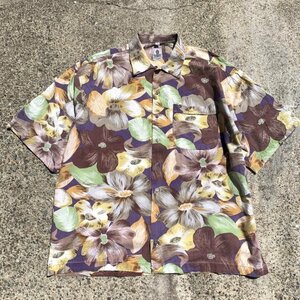 【XL/2XL】CLUB DAMINGO コットン 半袖シャツ 紫 花柄 総柄■ビンテージ オールド レトロ ヨーロッパ古着 トロピカル アロハ