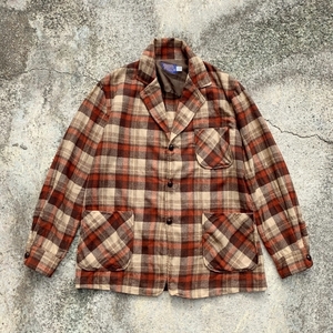 【M/L】70s USA製 PENDLETON ウール アンコンジャケット 茶系チェック■ビンテージ オールド レトロ アメリカ古着 ペンドルトン シャツ