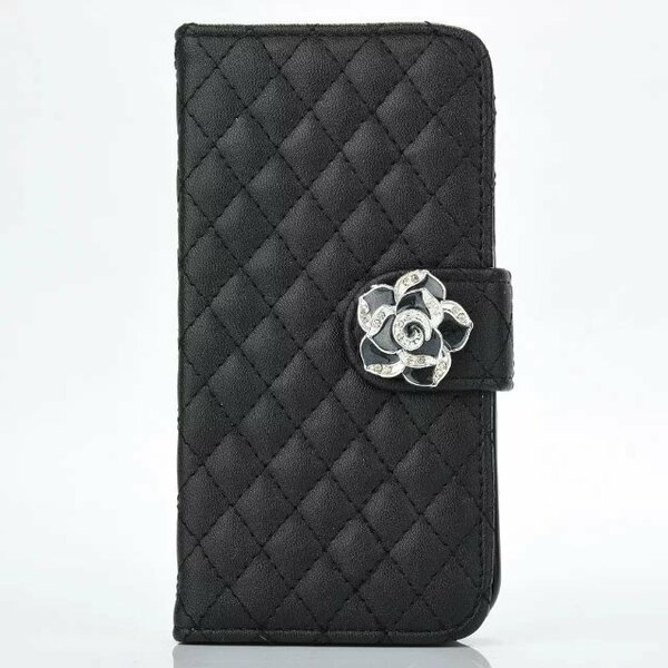 iphone6plus レザーケース アイフォン6sプラス ケース iphone6splus キルティングケース 手帳型 お花 ブラック