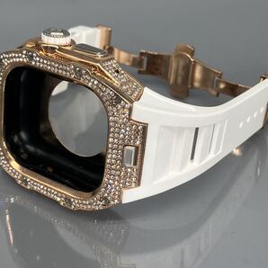 ホワイト rg★アップルウォッチバンド ラバーベルト カバー ステンレス Apple Watch ケース 49mm ウルトラ ultra ダイヤ キラキラ