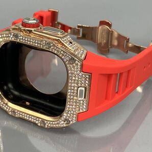 レッド rg★アップルウォッチバンド ラバーベルト カバー ステンレス Apple Watch ケース 49mm ウルトラ ultra ダイヤ キラキラ