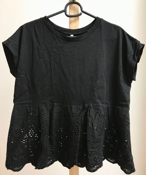 【即日発送】 #レディーストップスTシャッツ 刺繍入れ 半袖 黒