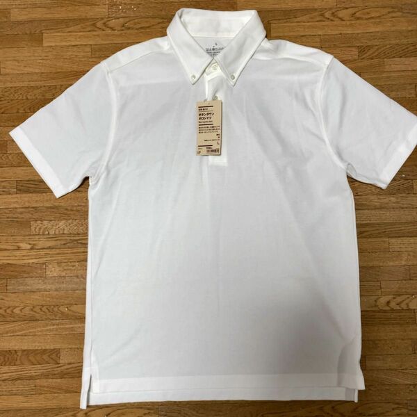 無印良品　ポロシャツ　強撚　鹿の子　白　ホワイト　ポロシャツ　L　 半袖ポロシャツ　カノコ　ボタンダウン