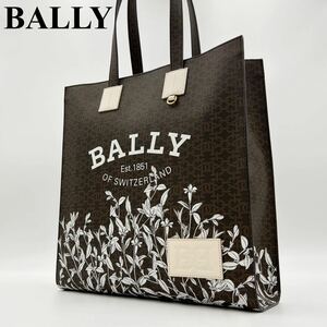 [ не использовался класс / действующий ]BALLY Bally монограмма цветок Chris ta задний мужской большая сумка плечо .. сумка на плечо большая вместимость A4 PC кожа кожа Brown чай 