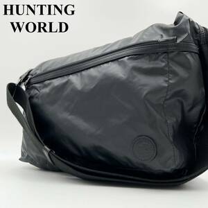 【美品】HUNTING WORLD ハンティングワールド バチュークロス メンズ ショルダーバッグ 肩掛け クロスボディ ビジネス A4 ブラック 黒