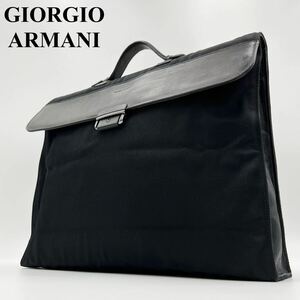 【美品】GIORGIO ARMANI ジョルジオアルマーニ ハンドバッグ ビジネスバッグ ブリーフケース A4 PC メンズ ナイロン 出張 ブラック 黒