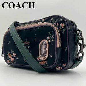 [ beautiful goods / present ]COACH Coach men's slim shoulder .. Cross body waist shoulder bag floral print wrinkle leather leather nylon purple purple 