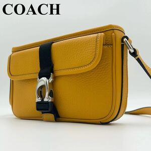 [ ultimate beautiful goods / present ]COACH Coach Beck men's slim shoulder .. Cross body waist shoulder bag metal fittings wrinkle leather leather yellow yellow color 