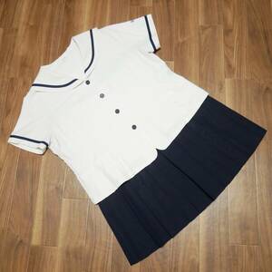  middle height sailor type uniform white collar navy blue 1 pcs line top and bottom set large size waist 85 height 61 summer clothing short sleeves middle . high school JK JC anonymity delivery 