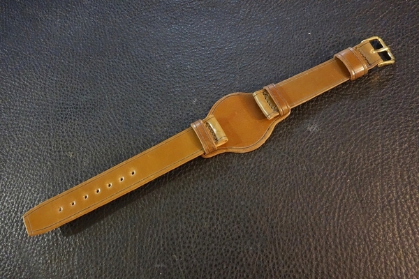 ◆台座付VINTAGE BELT◆高品質国産コードバン カスタムオーダー(台座SIZE/BUCKLE COLOR) WHISKEY BROWN 20mm 受注生産 日本製 腕時計ベルト