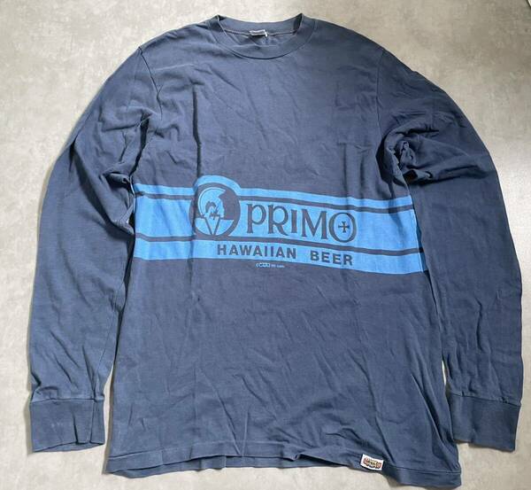 70s L USA製 PRIMO プリモビール クレイジーシャツ ロンT ビンテージ ネイビー オールド ハワイアン ハワイ vintage ロングスリーブtシャツ