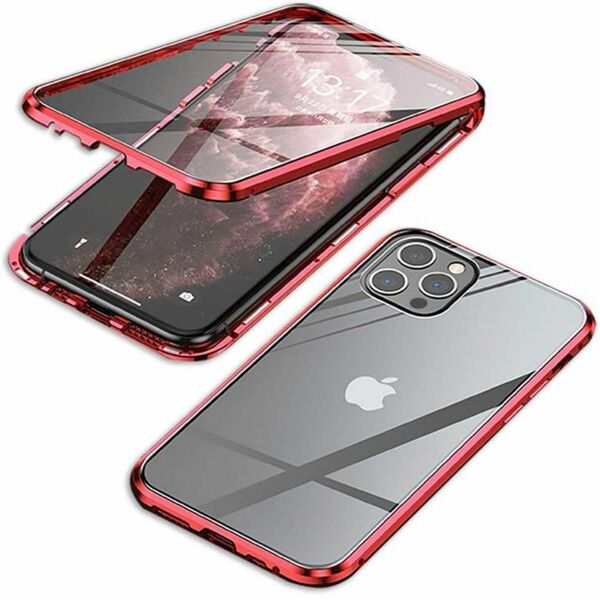 iPhone13pro ケース　アルミバンパー　360度全面保護ケース　クリア iPhone アイフォンケース 耐衝撃