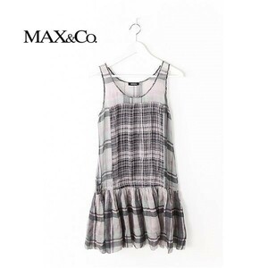 A3759/美品 春夏 Max&Co. マックスアンドコー チェック シルク100% レース フレア プリーツ 膝丈 ワンピース S程 ピンク/レディース