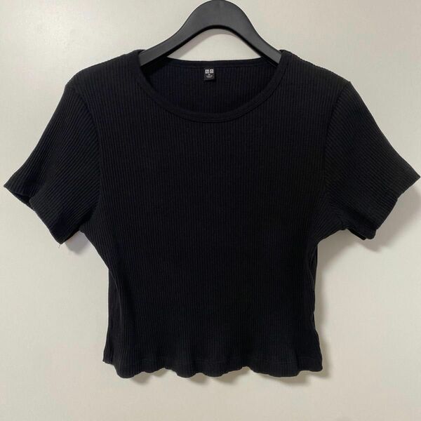 UNIQLO ユニクロ ブラック 黒 ミニTシャツ ミニT Uネック 伸縮性 カットソー トップス ブラック Tシャツ 黒 半袖