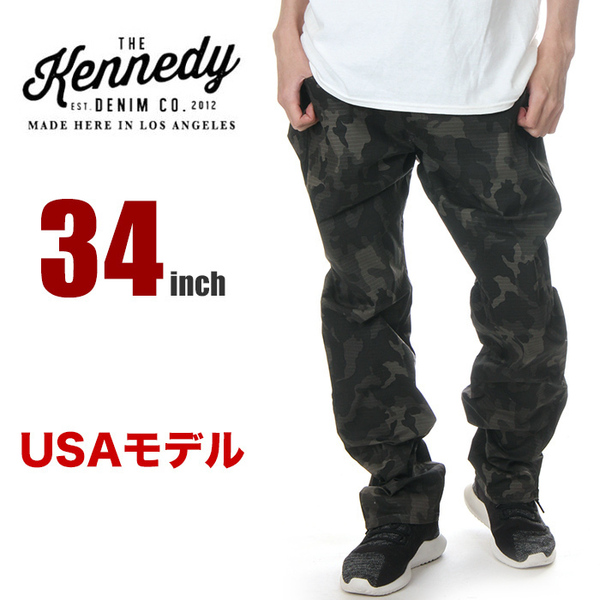 【新品】【34inch】KENNEDY DENIM リップストップ デニムパンツ 黒 迷彩 カモ柄 ケネディデニム スリムフィット メンズ ジーンズ