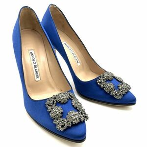 マノロ ブラニク MANOLO BLAHNIK ビジュー ヒール パンプス サテン ハンギシ 37 レディース