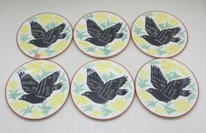 希少　戦前　オールド大倉陶園　OKURA 1927年 プレート　手描き　6枚セット 鳥　草花　ヴィンテージ