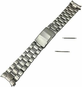 3連 ステンレス 無垢 サイドプッシュ式 腕時計 交換 ベルト 時計バンド バネ棒 付 (04,弓カン 22mm